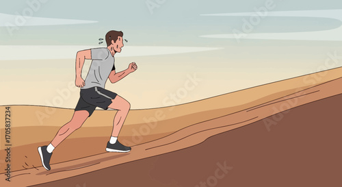 Animated Illustration Depicting a Person Undertaking a Rigorous Uphill Running Exercise
