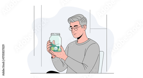 A Thoughtful Individual's Vision: Observing The Contents Of A Glass Jar With Curiosity