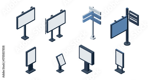 Isometric blank outdoor signs collection for advertising and marketing design