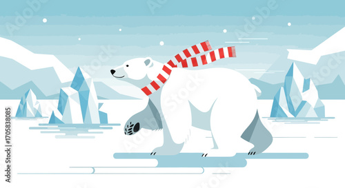 A Whimsical Polar Bear Adventure In A Frozen Winter Wonderland Illustration