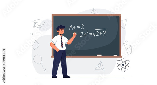 Animated Teacher Explaining Mathematics Concepts On Blackboard In The Classroom For Education
