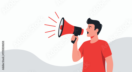Announcing Information: A Man Speaks Into a Megaphone, Broadcasting Important News to Listeners