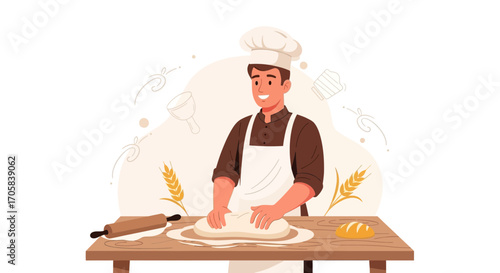 Artisan Baker Skillfully Kneading Dough Creating Fresh And Delicious Bread