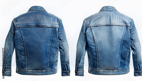 two denim jackets one showcasing the back and the other showing the front view