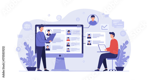 Flat design concept of digital teamwork and online collaboration illustration
