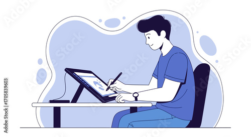 Artist At Work Drawing Digitally On A Tablet Creating Digital Visual Content Perfectly Crafted