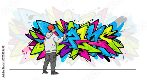Artist Crafting Eye-Catching Graffiti Art Design with Vivid Colors and Artistic Expression