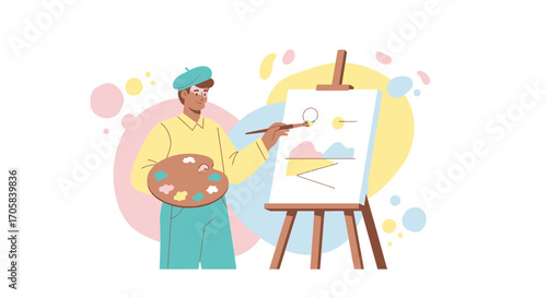 Artist Creating Abstract Art on Canvas with Colorful Palette in a Creative Display