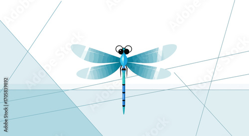 Abstract Dragonfly Depicted Against a Geometric Background in Shades of Blue