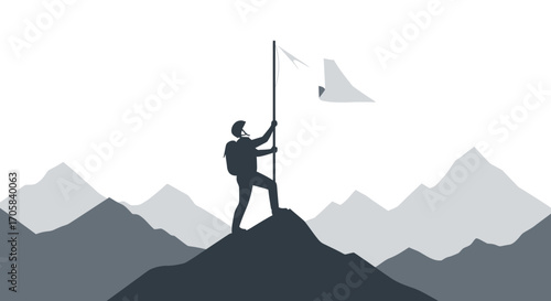 Achieving Pinnacle: A Symbol Of Triumph On A Mountain, Illustrating Success And Ambition