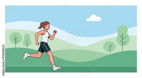 Active Female Jogging Outdoors During A Sunny Day In A Scenic Landscape