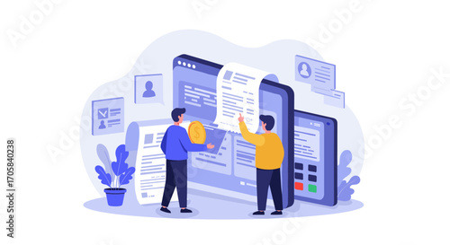 Digital payment solutions: people managing online transactions and receipts