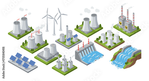 Isometric energy plants and renewable power sources collection