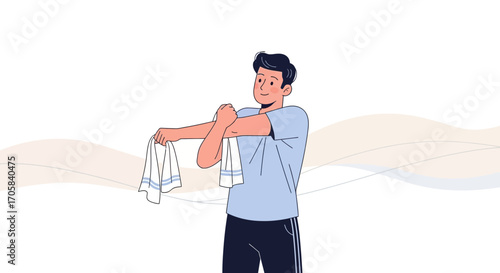 Active Man Performing Arm Stretch Exercise with a Towel for Physical Wellness and Fitness
