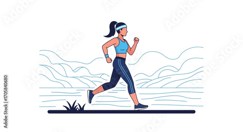 Active Woman Enjoying Outdoor Cardio, Promoting Athleticism and Vibrant Wellbeing Visualization