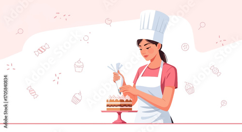 Artistic Chef Decorating A Cake with Delightful Precision for Confectionery Purposes