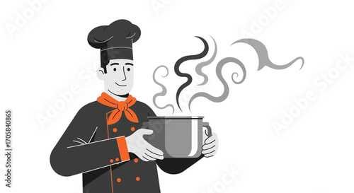 Artistic Cook Holding Soup Pot Illustrating Delicious Dish For Culinary Projects