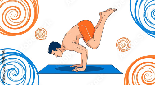 Artistic Illustration of Man Doing Yoga Pose, Balance and Physical Wellbeing Exercises