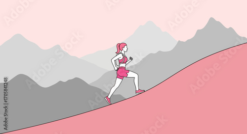 Ascending Runner With Mountain Background Demonstrates Endurance and Physical Achievement