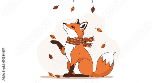 Adorable Fox Staring At Falling Autumn Leaves Within Cozy And Warm Setting