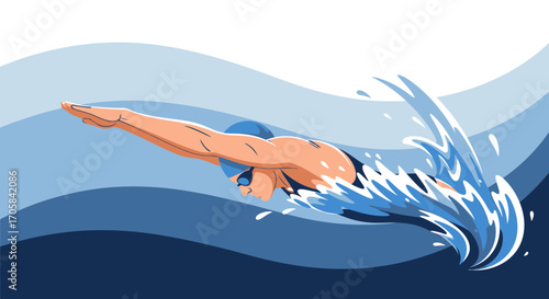 Athlete Diving In The Water: Dynamic Illustration Of Competition And Athleticism
