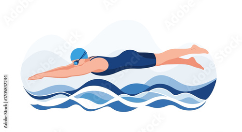 Athlete Executing Precise Swim Stroke in Pristine, Abstract Water Design