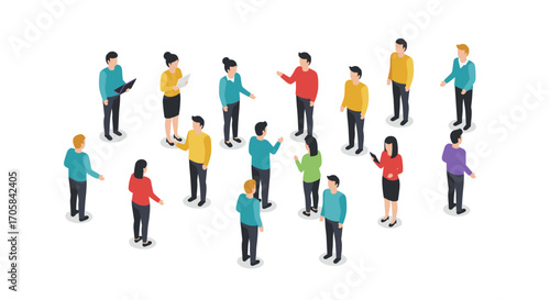 Diverse team collaboration isometric concept with business people in discussion