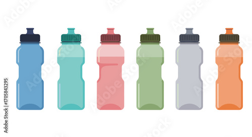 Colorful water bottles set in modern flat design