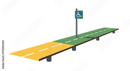 Accessible pathway with road and wheelchair sign on elevated platform