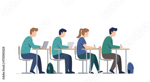 Students progressing from digital to written study in a classroom setting