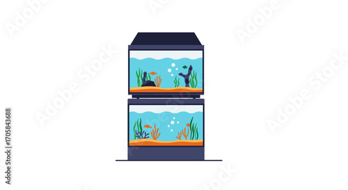 Aquarium fish tank with plants and bubbles in clean minimalist look