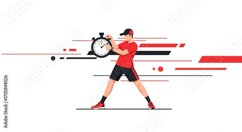 Athlete Pauses Chronometer Before Sprint As Time Management Symbol, Ready, Set, Go