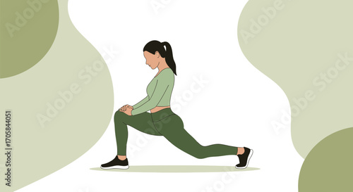 Athlete Performing A Lunge Exercise In Yoga Outfit With Aesthetic Background Design