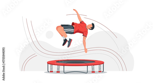 Athlete Performing Acrobatic Stunt On A Trampoline Amidst Modern Vector Illustration