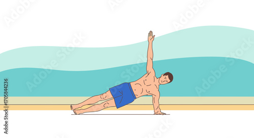 Athlete Performing Side Plank Exercise With Dynamic Pose On The Illustration Backdrop