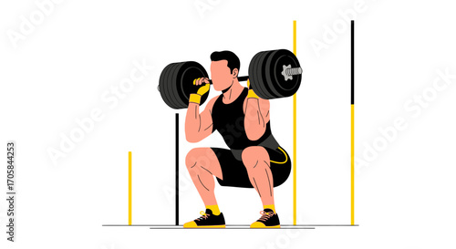 Athlete Performing Squats With Heavy Barbell Lifting Weights in Fitness Studio Training
