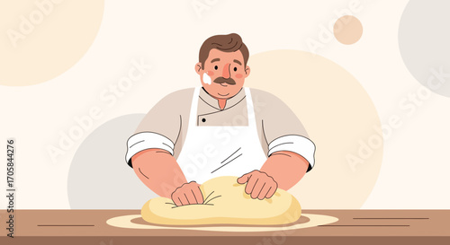 Baker Crafting Dough: A Culinary Illustration Representing Tradition and Deliciousness