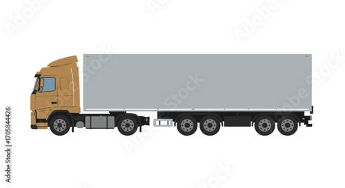 Flat design cargo truck side view with semi trailer in minimalist style