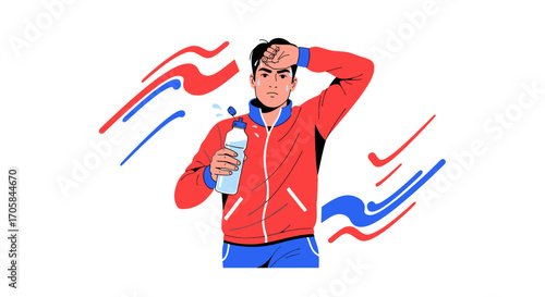 Athlete Resting After Exercise, Reaching for Water, Refreshing and Recovering