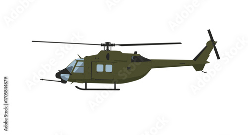 Military helicopter in side view depiction with minimalist design