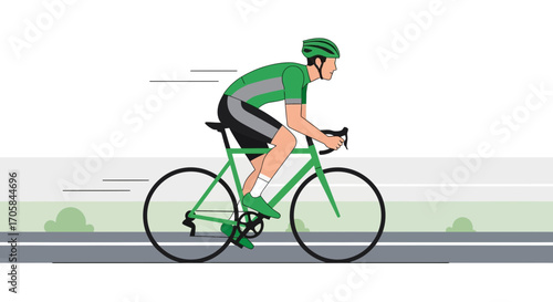 Athlete Riding a Bicycle on a Road in a Vector Illustration, Focus on Motion and Balance