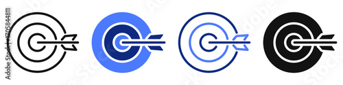 Vector icon or logo of dart target and arrow related to business objective and goal, accuracy and efficiency, sport and hobbies. Symbol for website or app UI, logo design, illustration