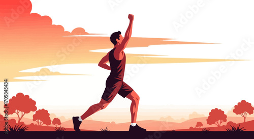 Athlete's Victory Depicted In A Colorful Illustration Of Running, Reaching Achievements