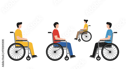 Diverse people in wheelchairs: colorful flat design illustrating accessibility and inclusion