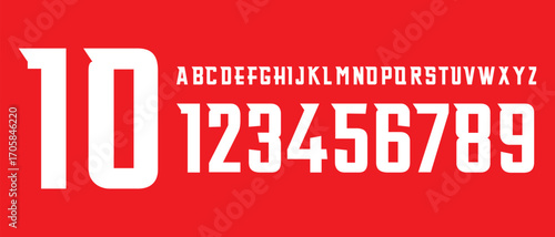 Strong geometric style and sharp corners characterise this bold sport alphabet font, Perfect For Jerseys, Posters, And Headlines. All Caps Letters And Numbers