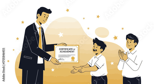 Award Ceremony Illustration Depicting Achievement, Recognition, And Success Celebration