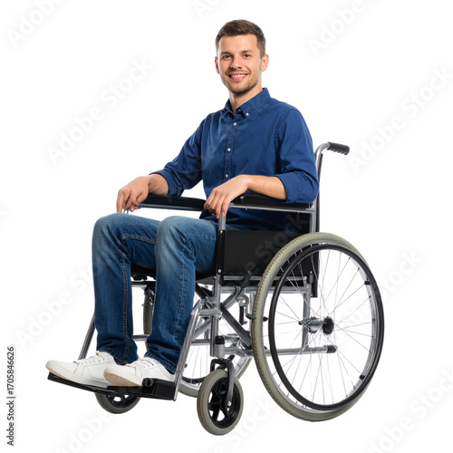 Disabled senior man sitting in a wheelchair at the hospital with a nurse