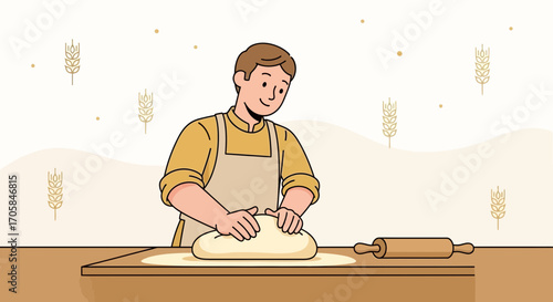 Baker Shaping Fresh Dough: A Warm, Animated Depiction of Culinary Creation