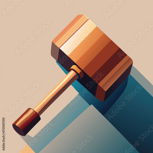 Wooden gavel with long shadow on a light background