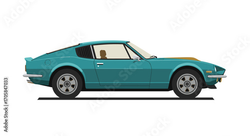 Retro car side view in flat design with clean lines and classic style